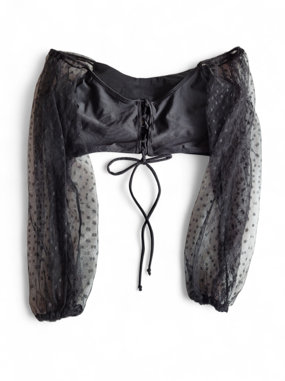 Sheer Puff-Sleeve Crop Crop Top Black Goth Whimsigoth 0X - Picture 6 of 11